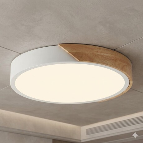 Plafón led circular de madera y aluminio blanco mate Luz neutra