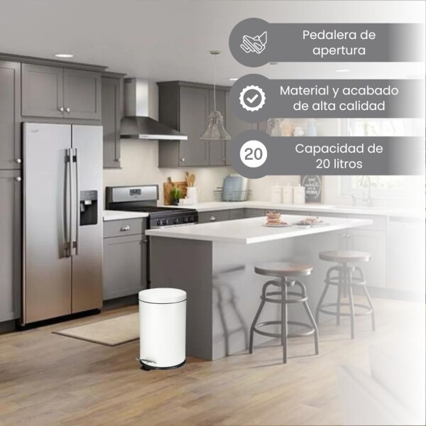 Cesto de basura 20 Litros Residuos Papelera Extraíble Acero Inoxidable Blanco CB002 Cesto de basura 20 Litros Residuos Papelera Extraíble Acero Inoxidable Blanco CB002