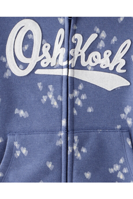 Campera de algodón con felpa, azul, diseño corazones. Talles 6-14 Sin color