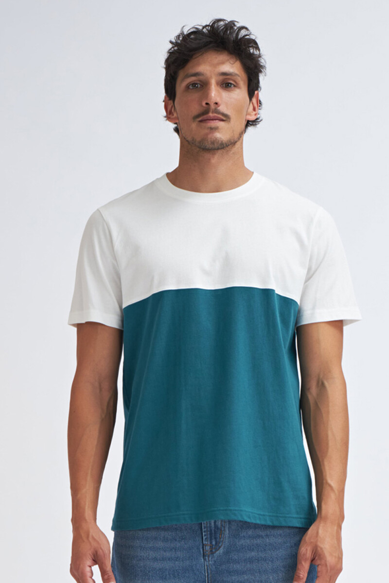 Camiseta manga corta bloques Verde petróleo