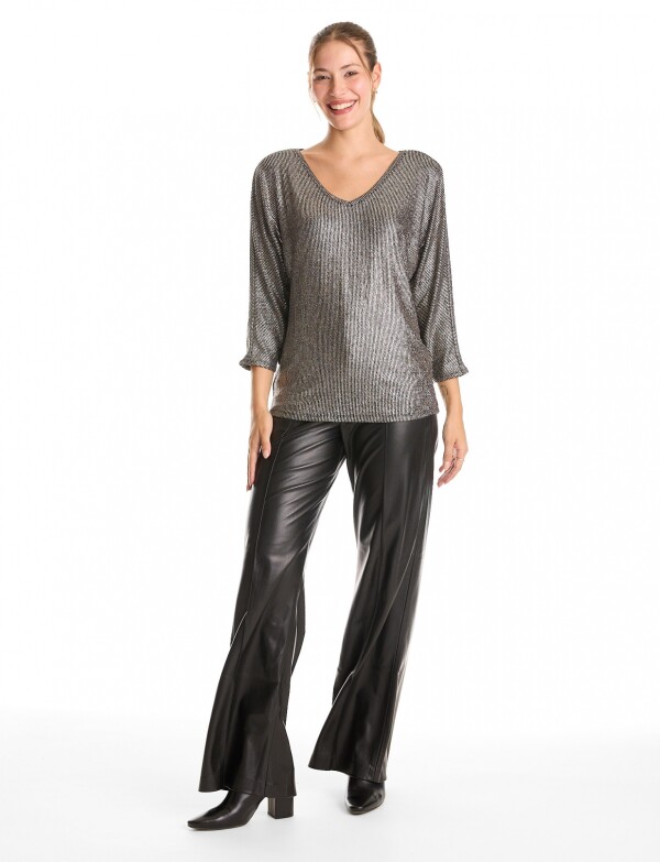 Blusa Metalizada Escote V NEGRO/DORADO