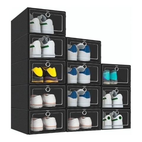 Caja Zapatos Zapatera Transparente Organizador Apilable Color Variante Negro
