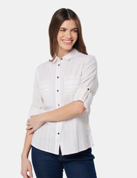 CAMISA DE LINO RAYADA Beige