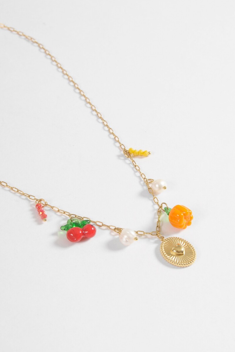 Collar acero multiples dijes dorado