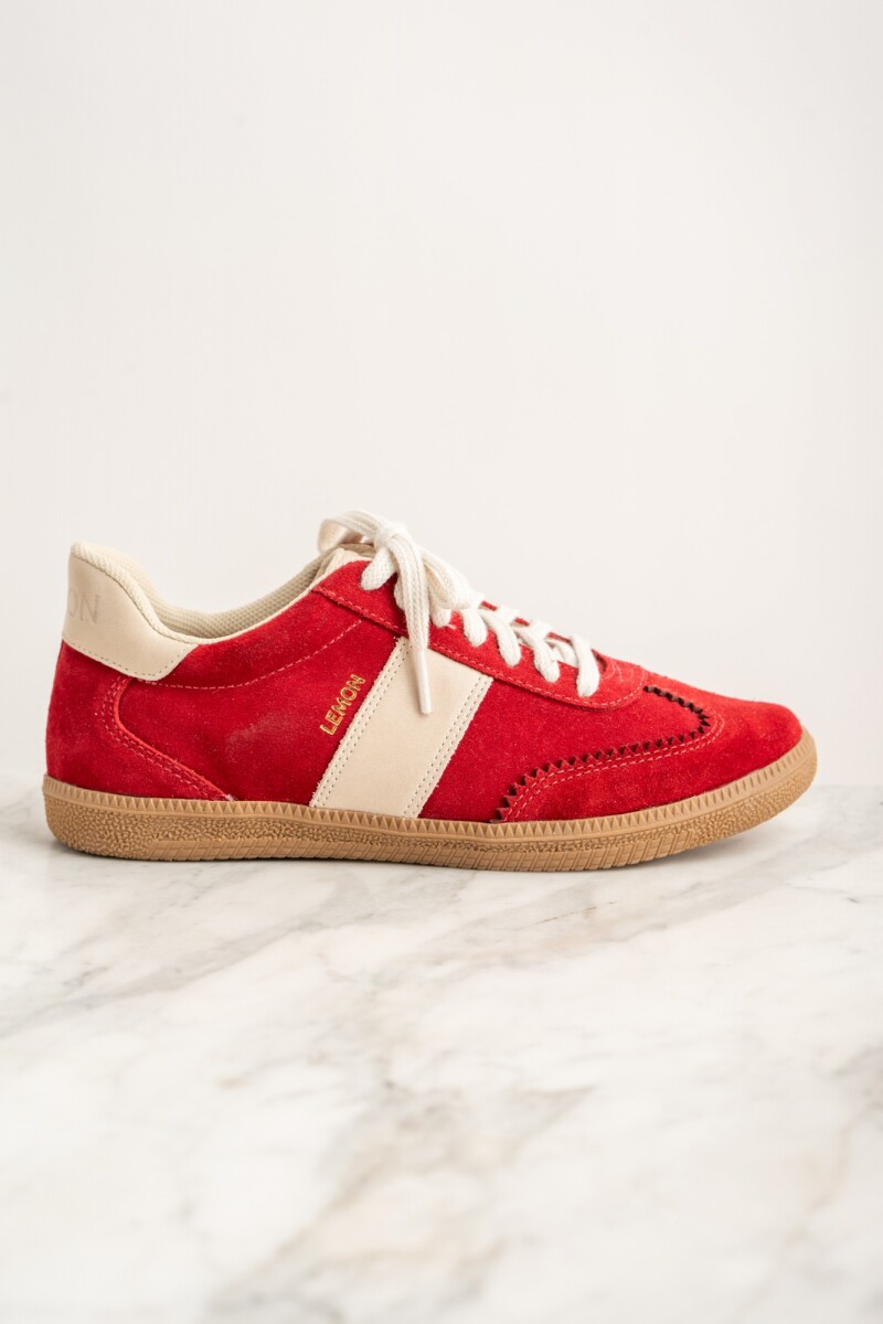 Zapatilla Gamuza Combinada Rojo