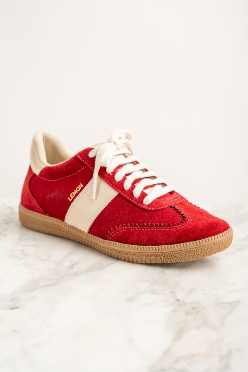 Zapatilla Gamuza Combinada Rojo