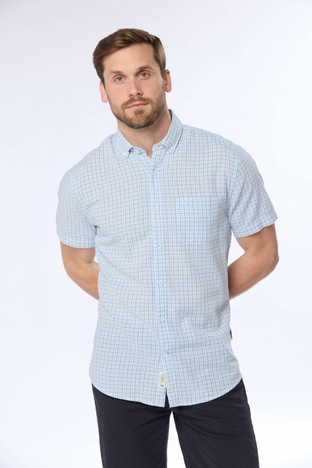 CAMISA DE LINO A CUADROS Azul