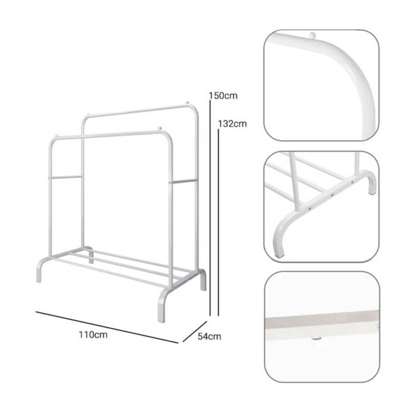 Perchero Para Ropa de Metal Doble Práctico y Resistente Blanco