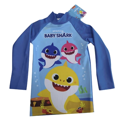 Remera De Playa Baby Shark Oficial Protectora De Rayos UV 50 U