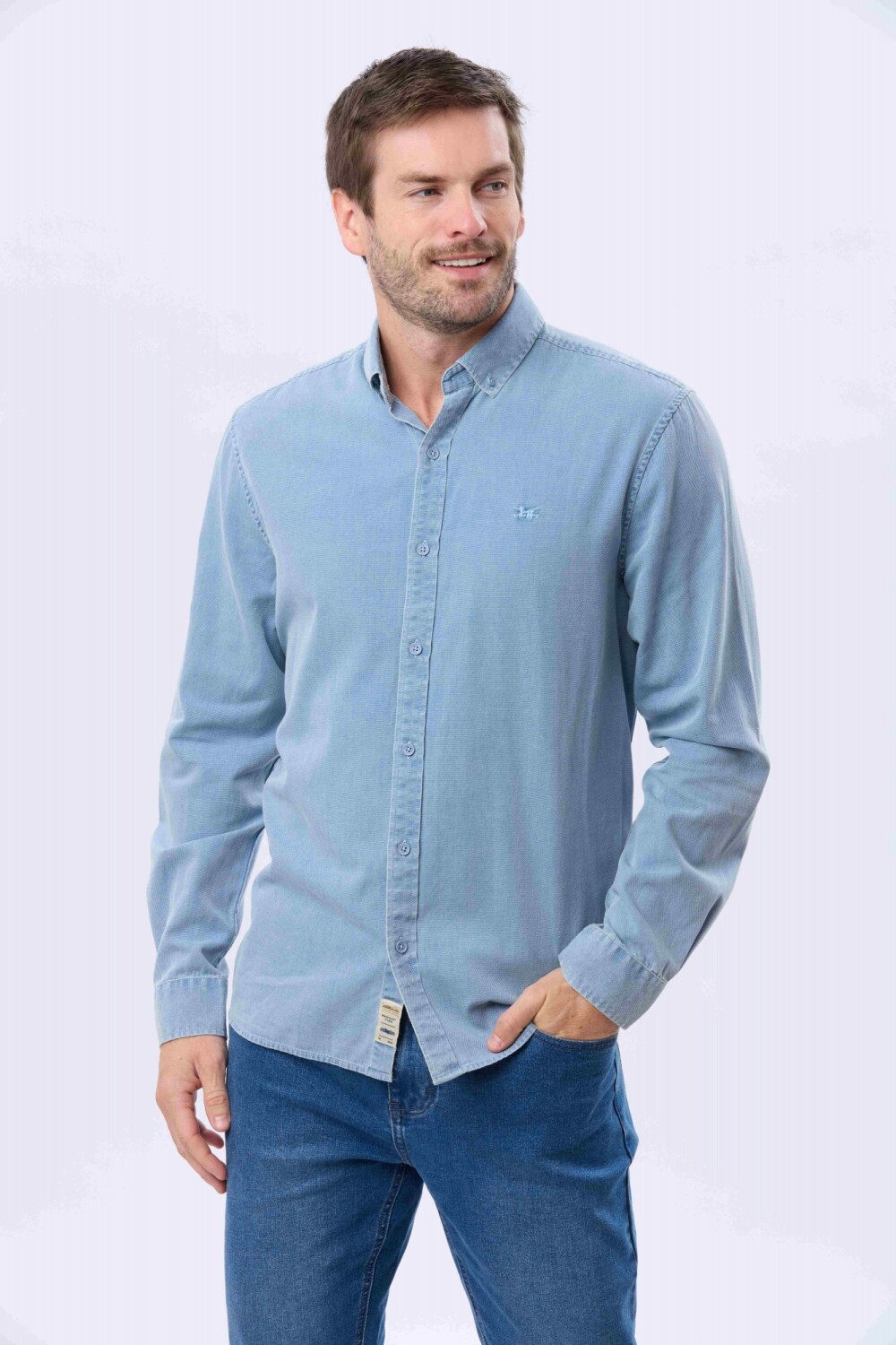 CAMISA LISA LAVADA Celeste