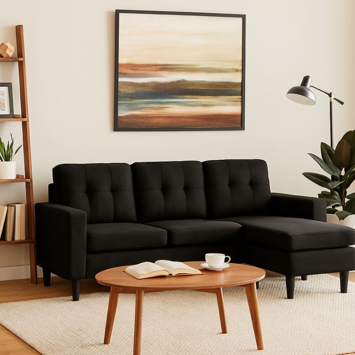 Sillon 3 cuerpos con chaise Herbie - Negro 
