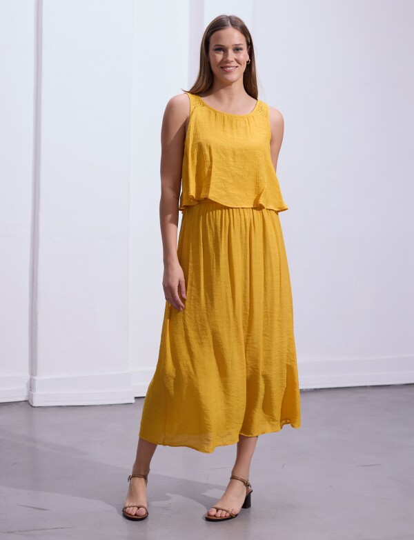 Vestido Maxi Detalle Crochet MOSTAZA