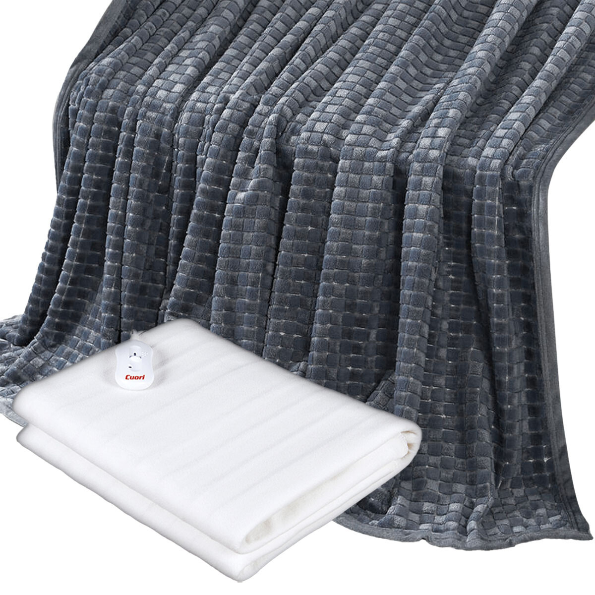 Set Invierno Manta Polar 1 Plaza + Calienta Cama CuorI - Azul Oscuro 