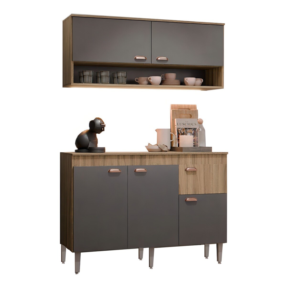 Conjunto Premium Bajo Mesada Con Mueble Aereo 10970 Gris 