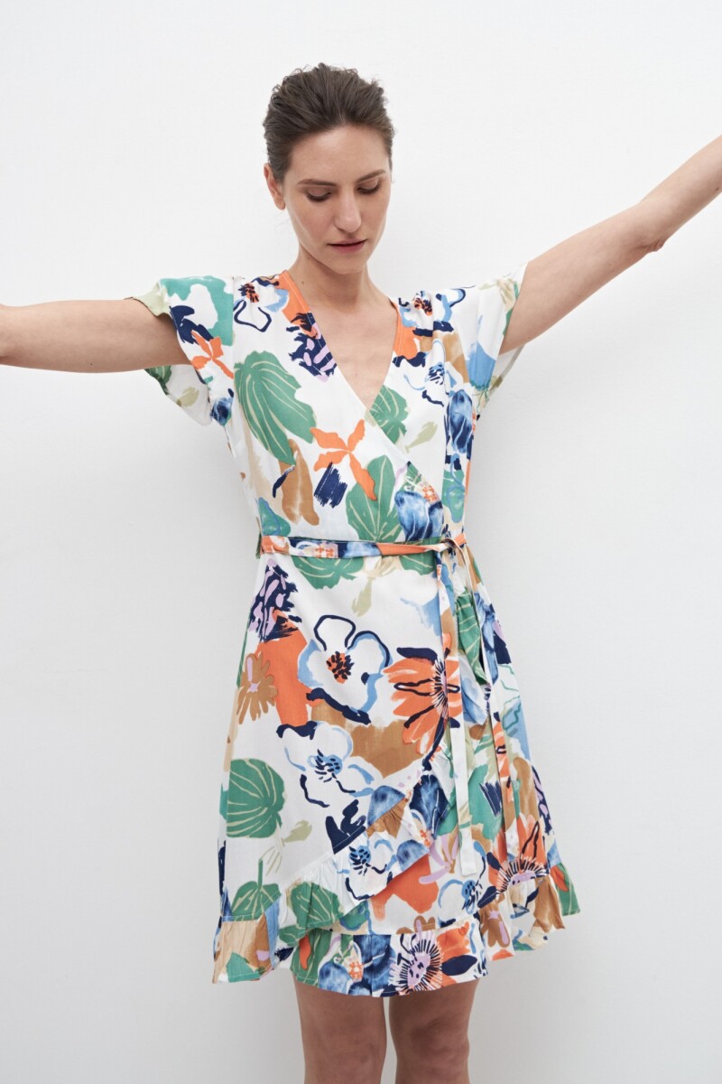 Vestido cruzado con estampa floral multicolor