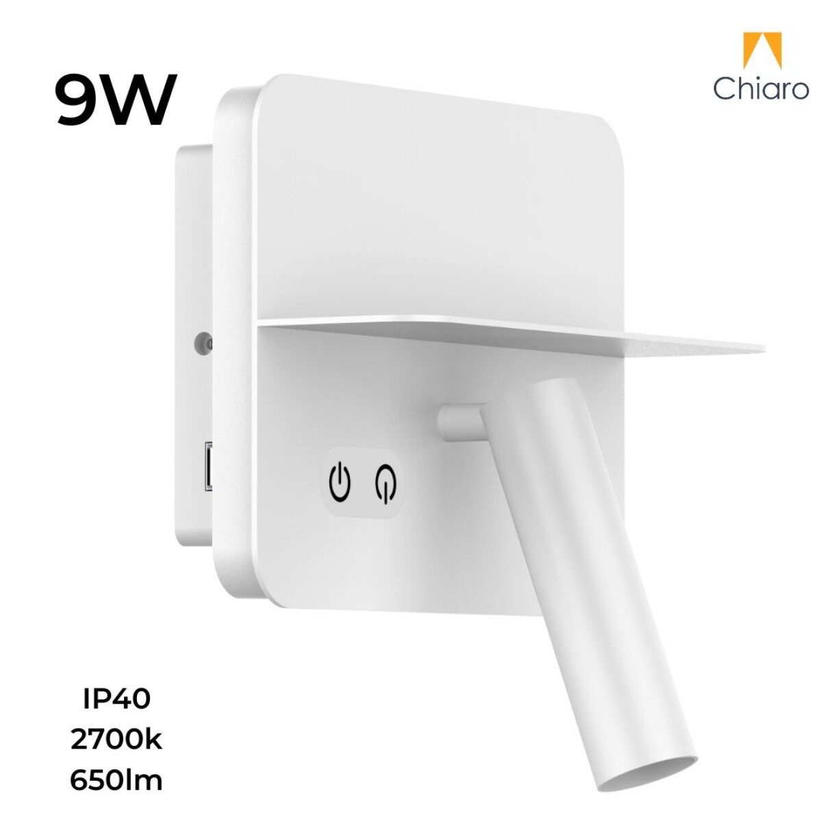Portátil led de pared con SPOT, USB y DOBLE LUZ DIM 2700K - BLANCA 
