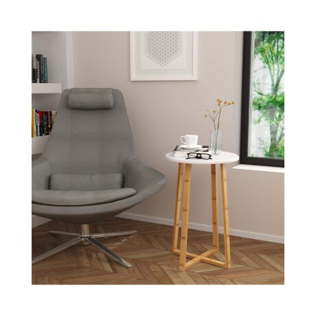 Mesa redonda madera bamboo y blanco 40x40x60cm Mesa redonda madera bamboo y blanco 40x40x60cm