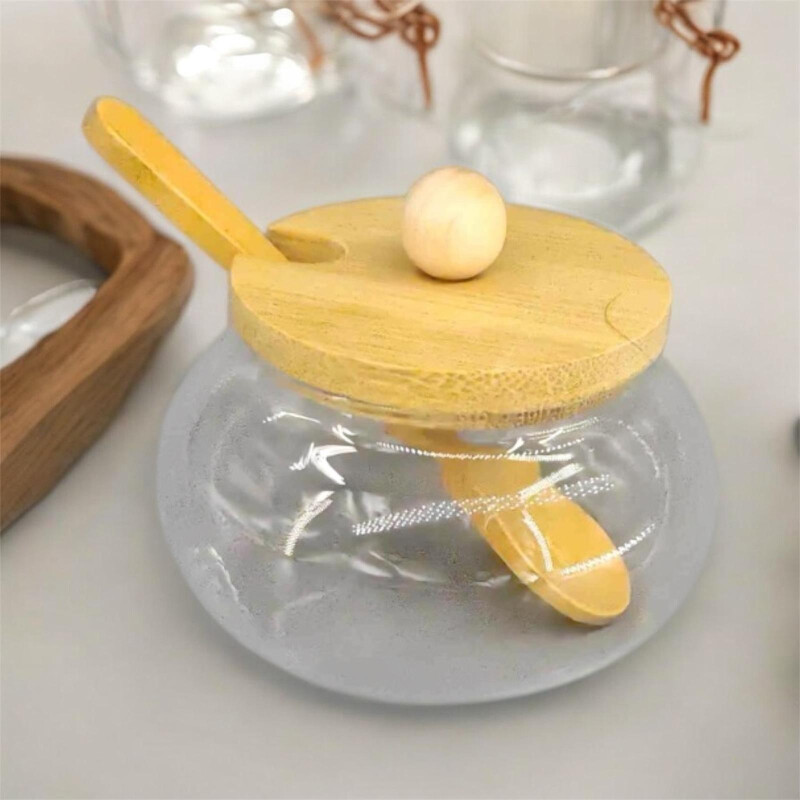 Azucarero de Vidrio y Tapa y Cuchara de Bambu Azucarero de Vidrio y Tapa y Cuchara de Bambu