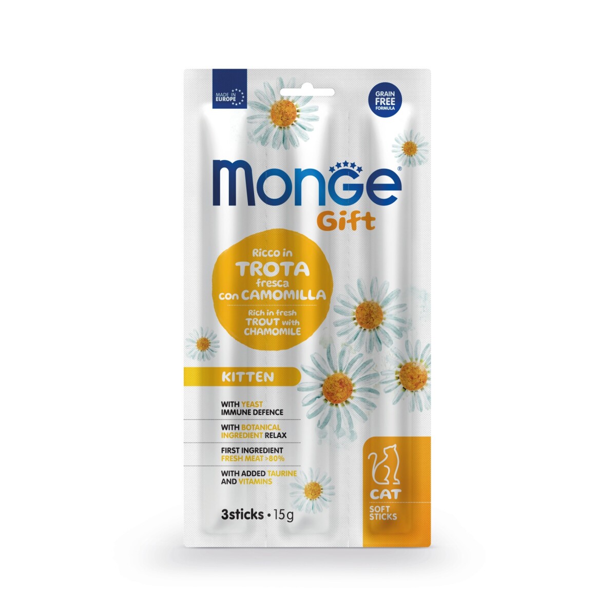 Monge Gift Cat Soft Sticks Kitten Trout & Chamomile 