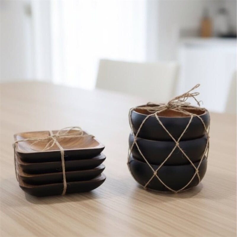 Set x3 Copetineros Redondos Negro con Exterior de Madera de Acacia 10 x 2,5 cm SETX3 COPETINERO RED NEGRO EXT 10X2.5CMS MAD ACAC