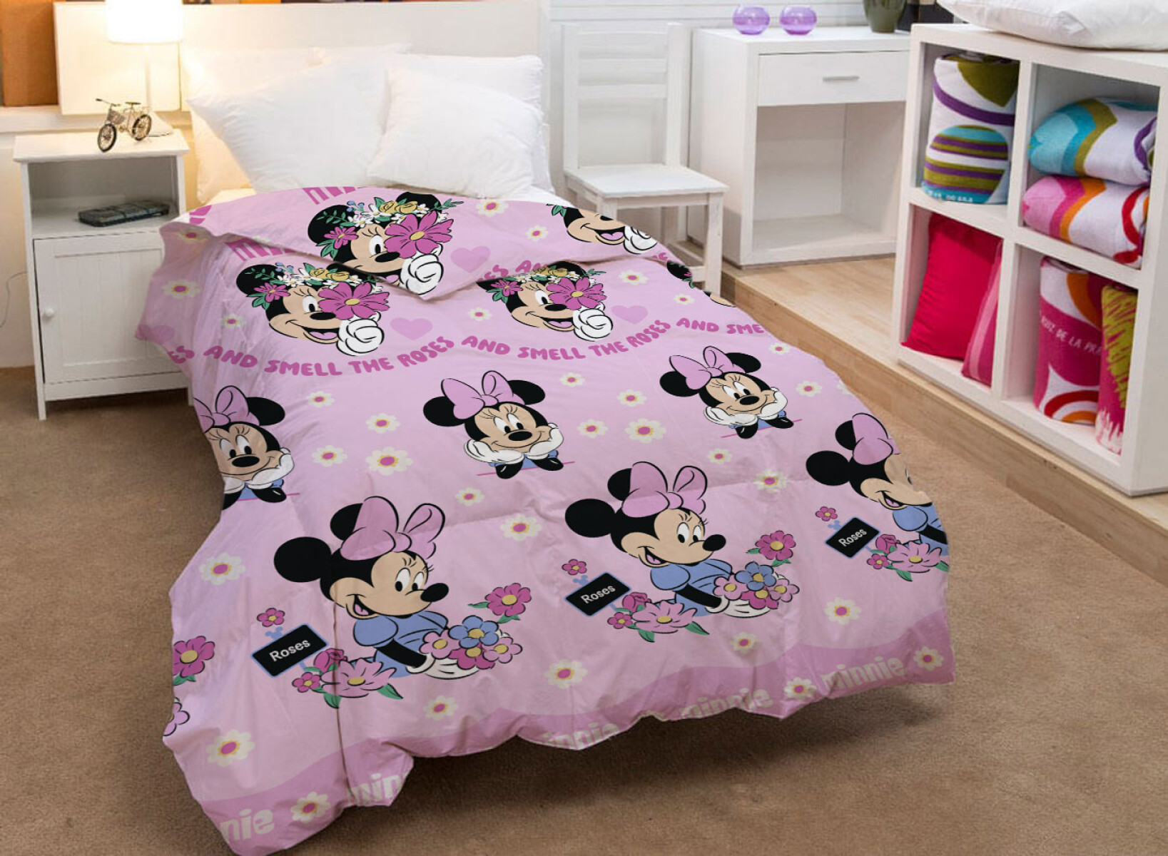 Acolchado Reversible 1 Plaza 100% Microfibra - Mickey Minnie - Minnie 