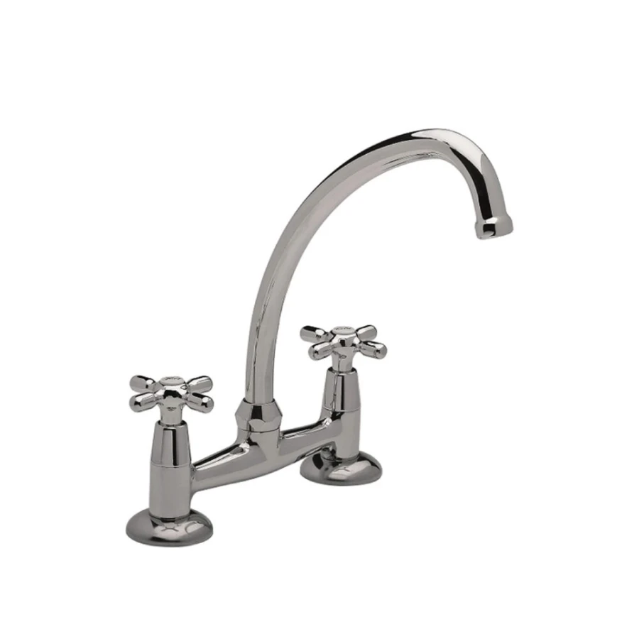 Griferia de Cocina para Mesada Bimando con Pico Curvo Cromado Linea Newport Griferia de Cocina para Mesada Bimando con Pico Curvo Cromado Linea Newport