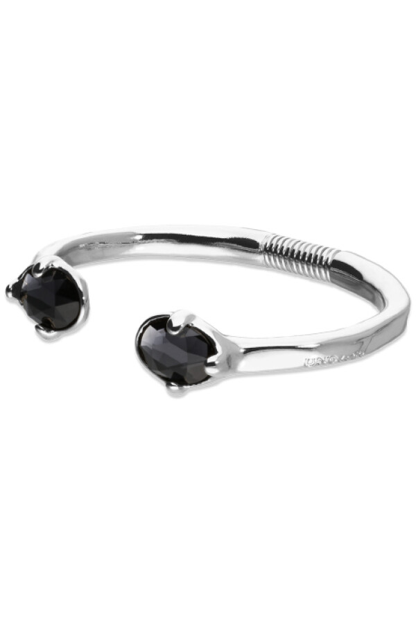 PULSERA RIGIDA DE ALEACIÓN DE METALES BAÑADA EN PLATA DE LEY Y DOS CRISTALES GRISES EN EXTREMOS Pulsera