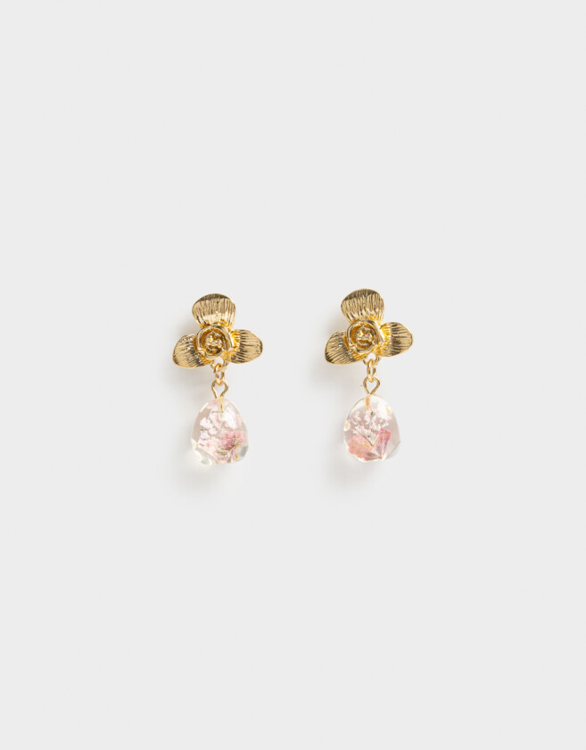 Aros Colgantes Cortos Flores atrapadas Aros - Dorado