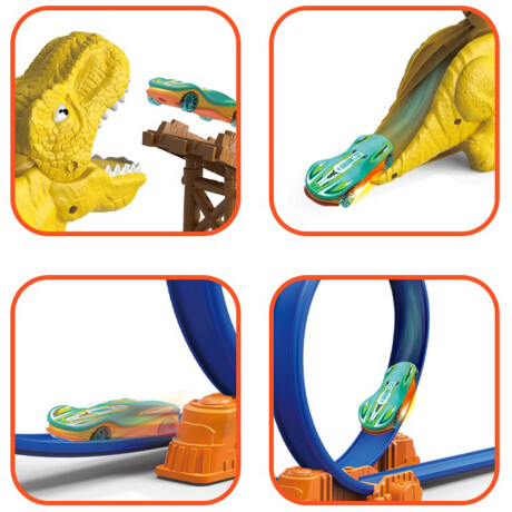 Pista De Autos Doble Loop Lanzador Tiburón Dinosaurio Dinosaurio