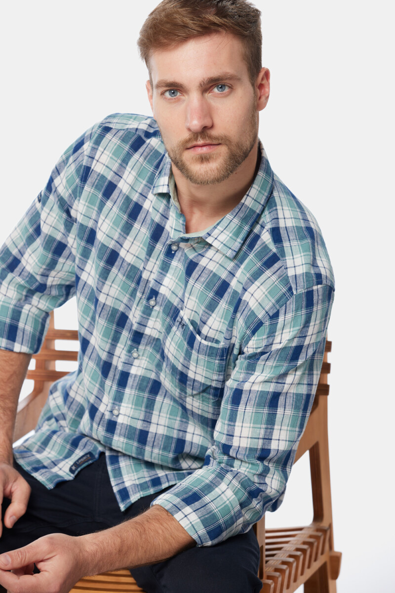 CAMISA DE LINO A CUADROS - Verde 