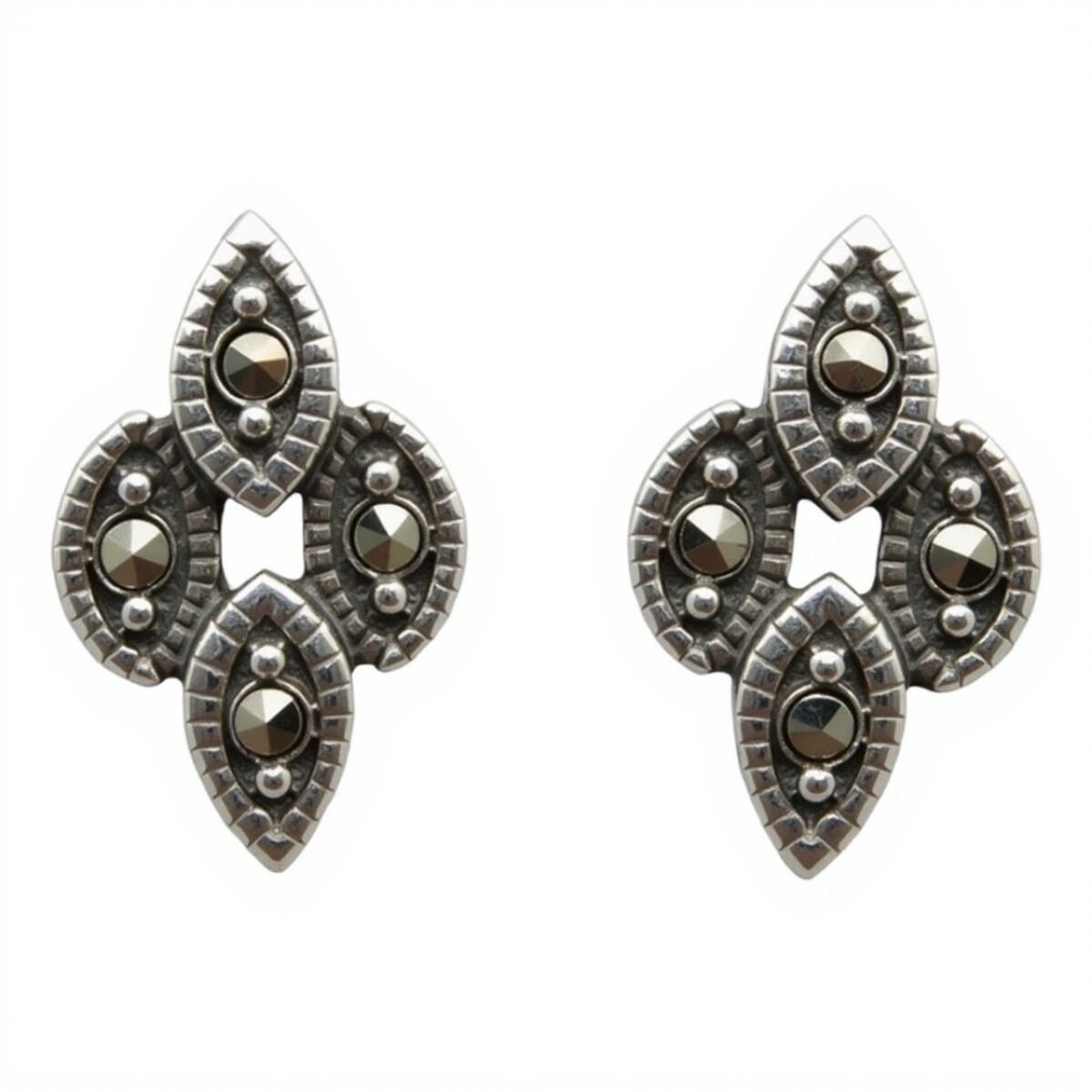 Caravanas Vintage - Plata 925 - Piedra Marquesita -CA4147 - conpiedra 