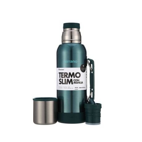 Termo Slim 750Ml. Con Base Silicona Verde Metalizado