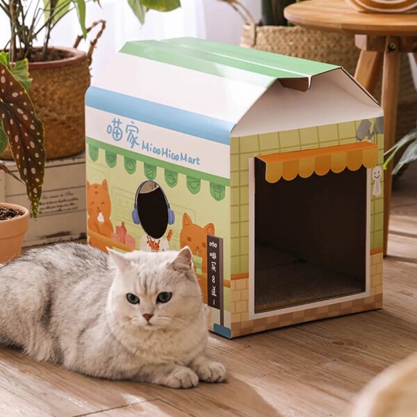 Casa Para Gato x2 Rascador Interno Carton Caja Mascota Cucha Casa Para Gato x2 Rascador Interno Carton Caja Mascota Cucha