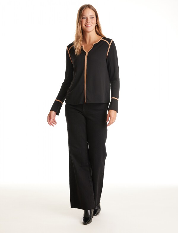 Blusa Ribete Contraste NEGRO/TOSTADO