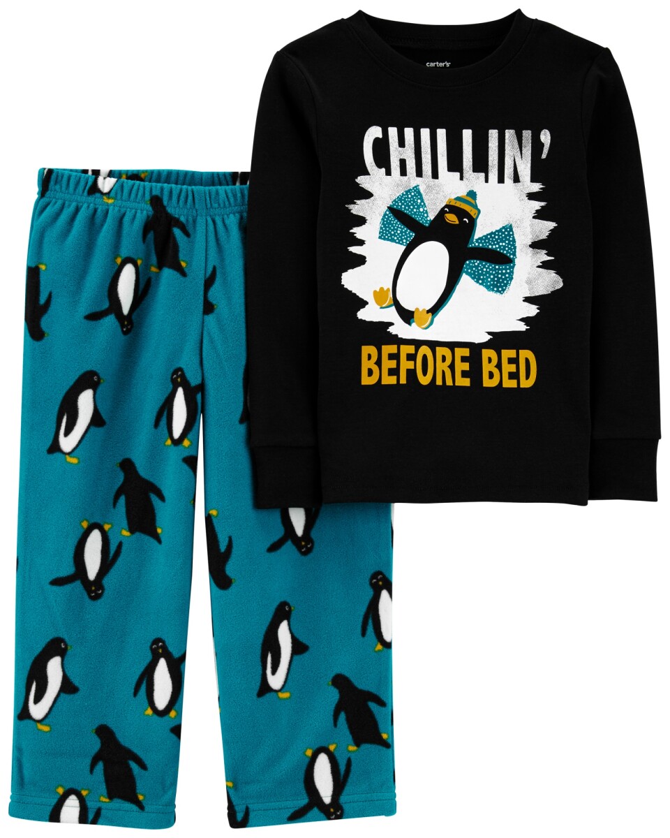 Pijama dos piezas pantalón micropolar y remera algodón, diseño pingüino 