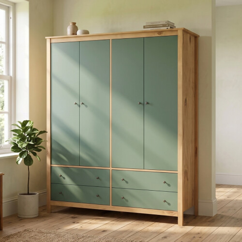 Ropero 4 Puertas 4 Cajones Madera Natural - Mari Verde