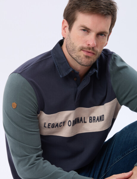 REMERA POLO RAYADA DE ALGODON Azul