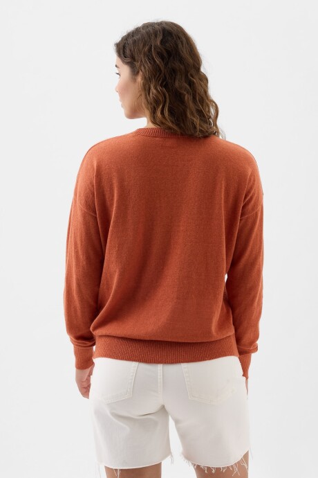 Buzo De Lino Cuello Redondo Mujer Baked Clay 18-1441 Tcx