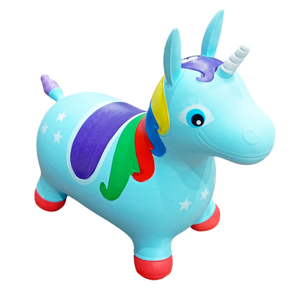 Unicornio Burrito Saltarín Inflable Juguete Sonido - Celeste 