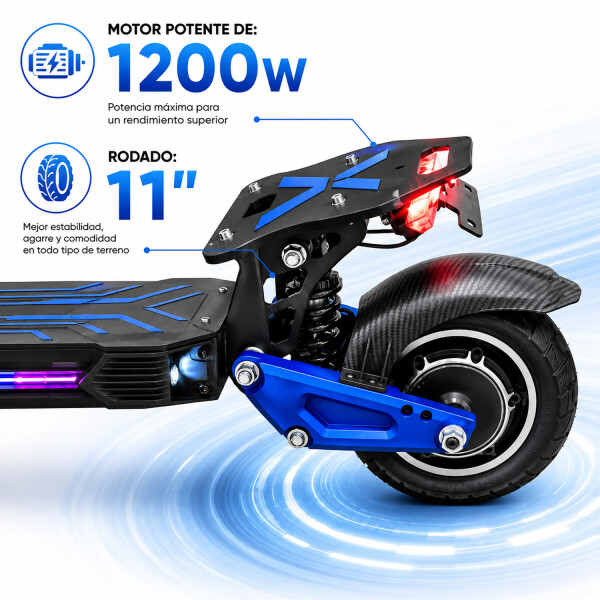 Monopatín Eléctrico Rp511max 11" 1200w 50km/h 150kg AZUL