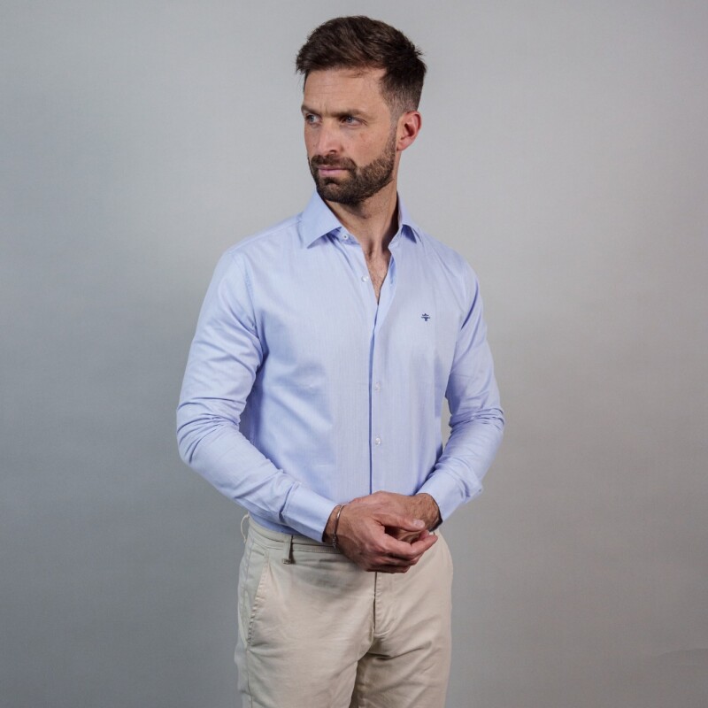 CAMISA LUXURY Celeste Oscuro espigado