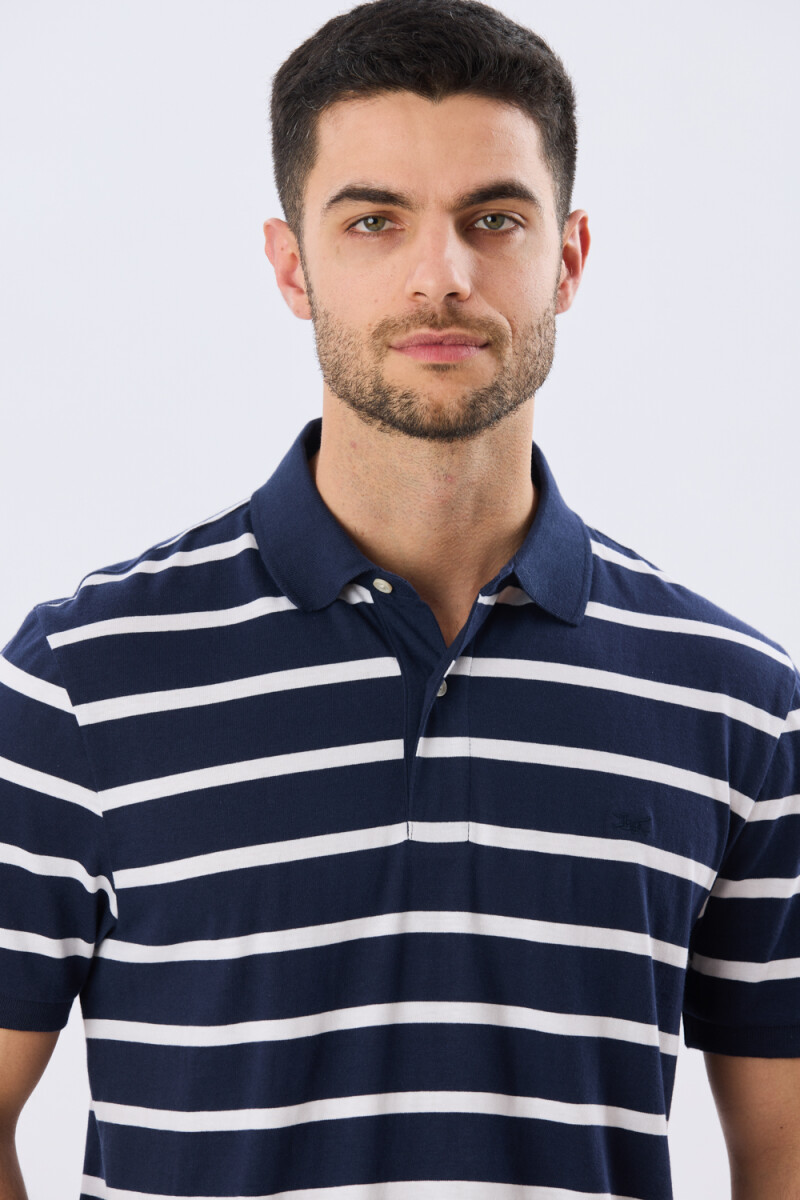 REMERA POLO RAYADA JERSEY - Azul Oscuro 