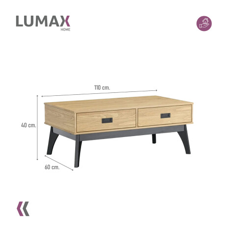 Mesa Ratona de Centro Living Lumax 2 Cajones 100% Madera Maciza Mesa Ratona de Centro Living Lumax 2 Cajones 100% Madera Maciza