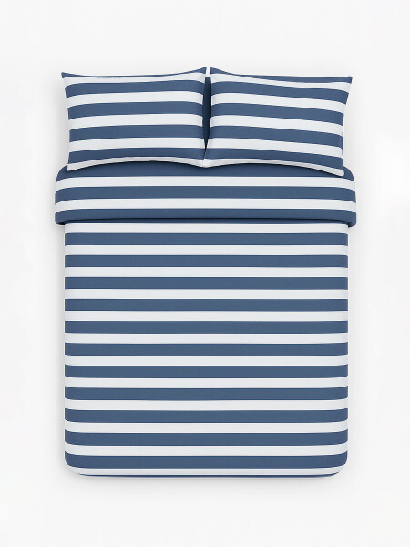 JUEGO DE SABANAS SOMMIER RAYAS 2 PLAZAS AZUL OSCURO