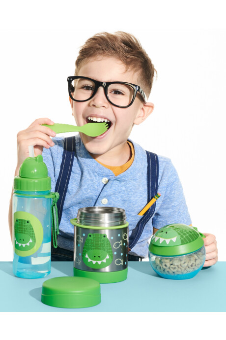 Tupper de acero inoxidable con cubierto, diseño cocodrilo Tupper de acero inoxidable con cubierto, diseño cocodrilo