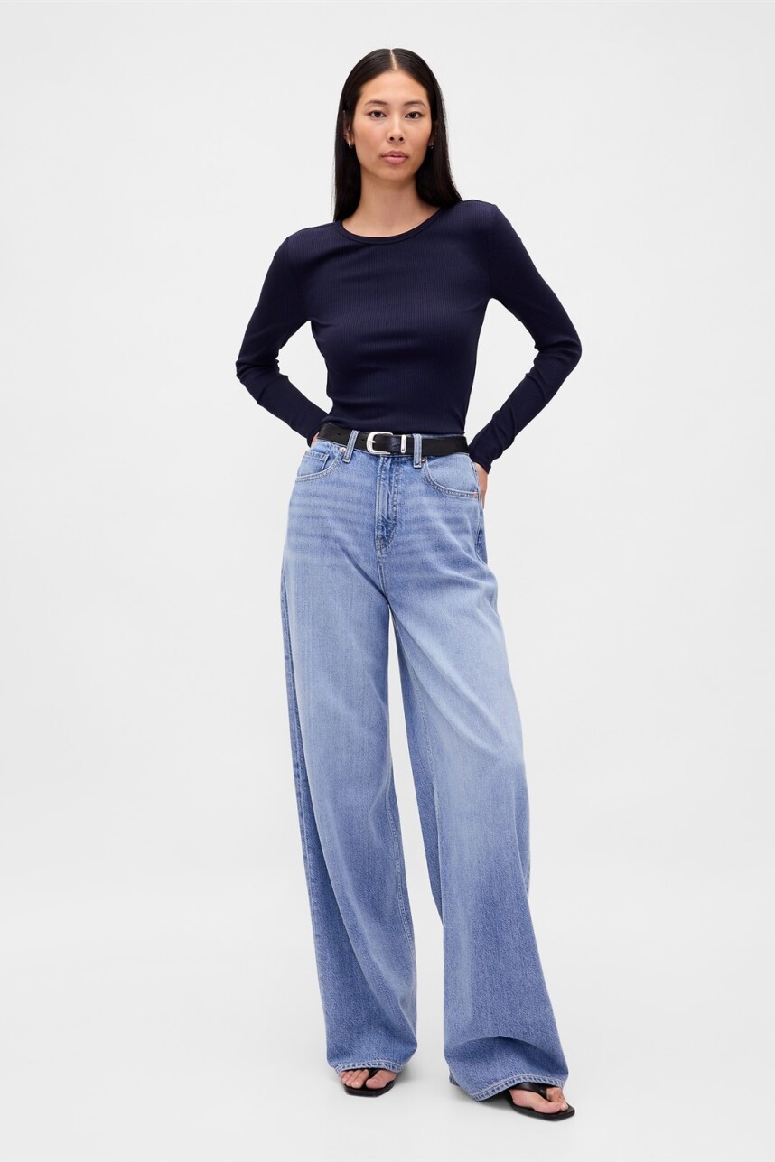 Remera Rib Manga Larga Mujer Navy Uniform