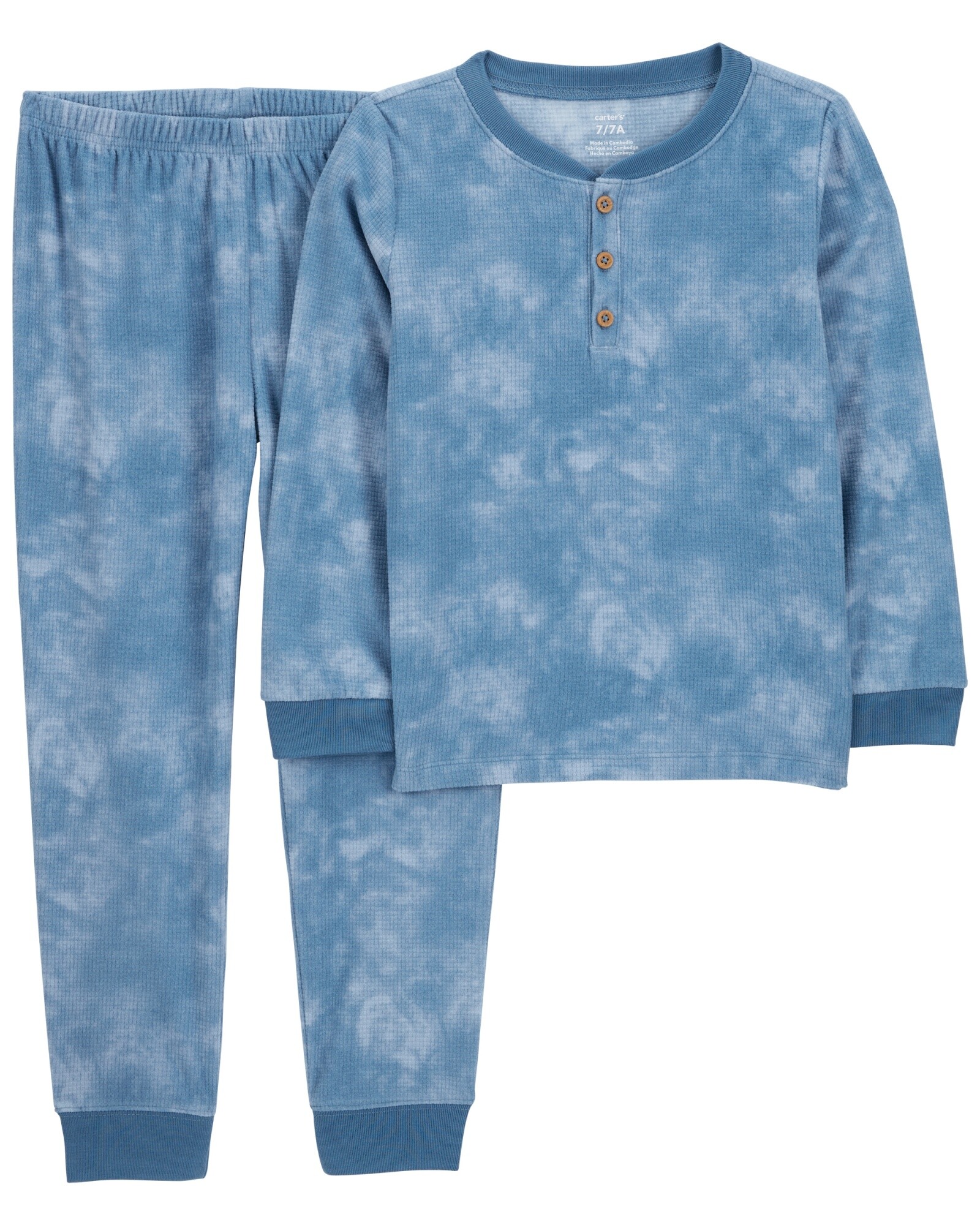 Pijama dos piezas de poliéster, pantalón y remera manga larga, diseño tie dye Sin color