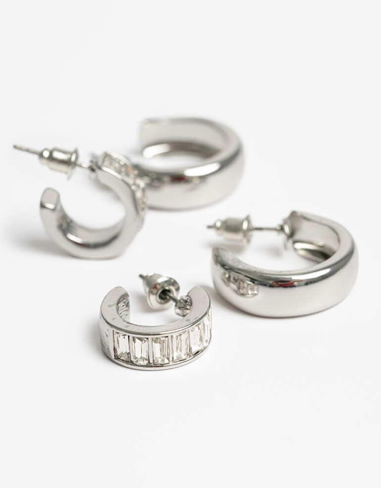 Aros Argollas Set Strass Set De Argollas Night - Cristal