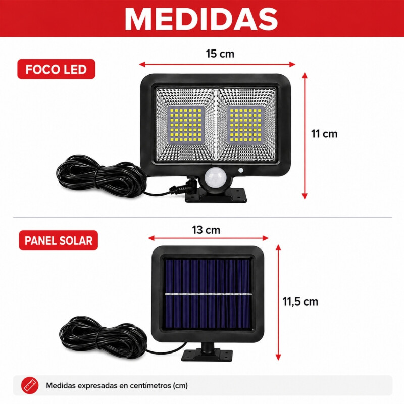 Foco exterior led solar 40W con sensor día noche NEGRO