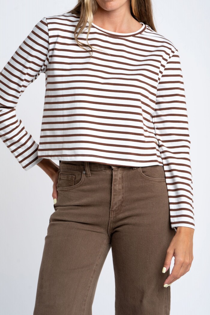 Remera Algodónn Elastano Rayada Chocolate
